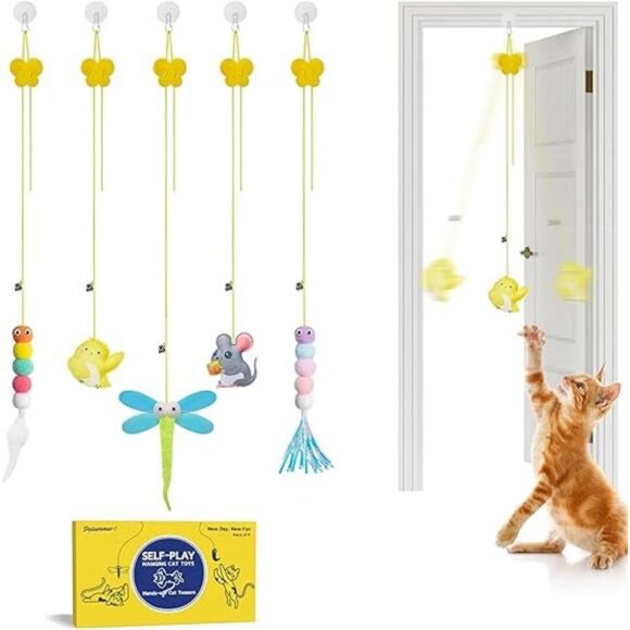 Interactive Cat Feather Toys 5 Pcs, Cat Teaser Retractable Hanging - Picture 7 of 7